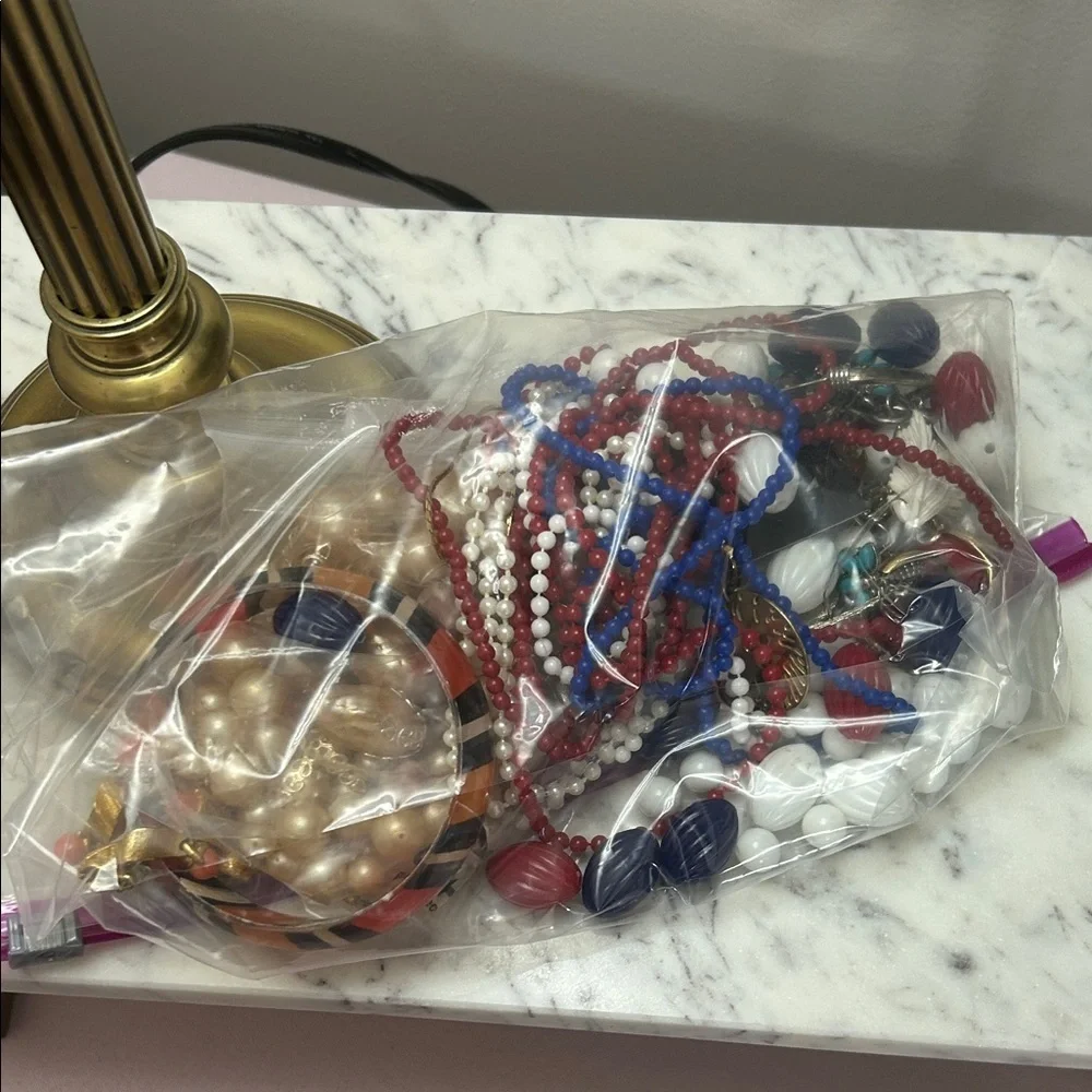 Assorted Women's Beaded Necklace Set in Red, White & Blue -Craft Bundle